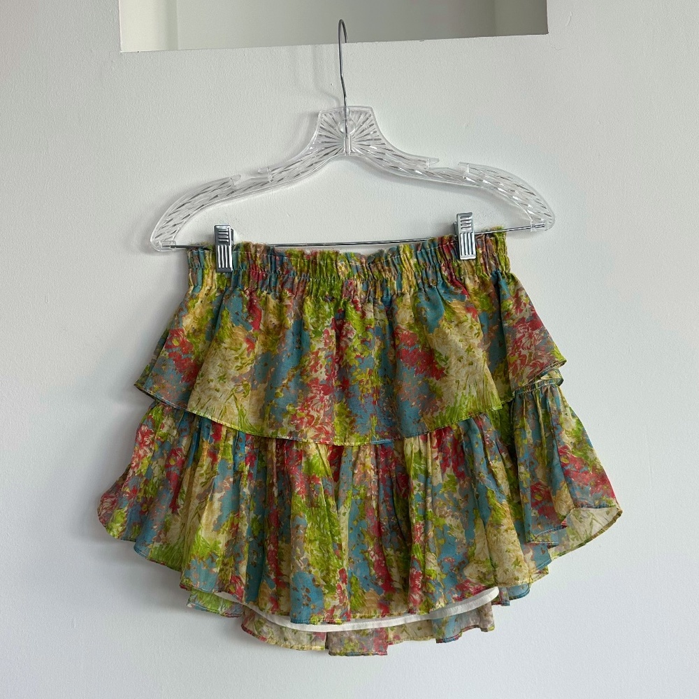 LoveShackFancy Ruffle Mini Skirt in Pastel Fields
